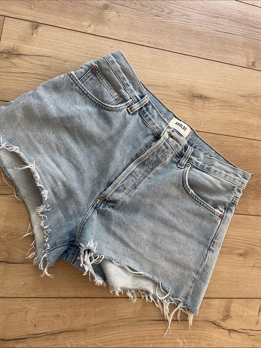 AGOLDE Mila High Rise Denim Cut Off Shorts Light Wash Size 30